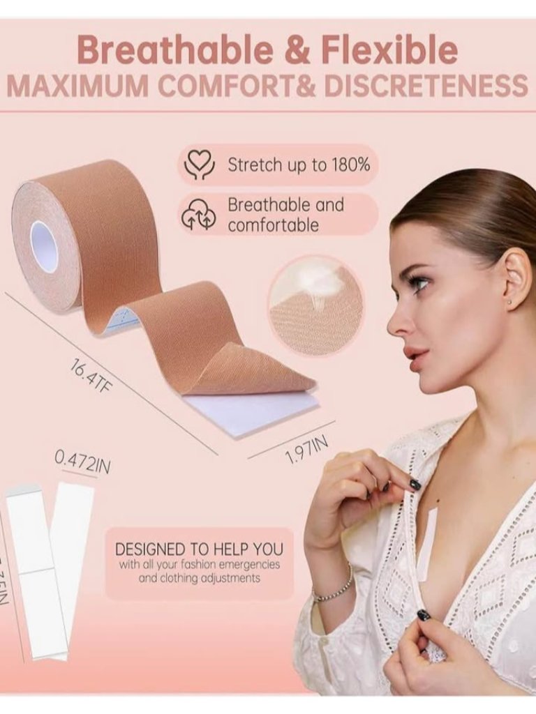 New Breast Tape For Women 2 In X 16.4 Ft + Double Sided Tape Hypoallergenic